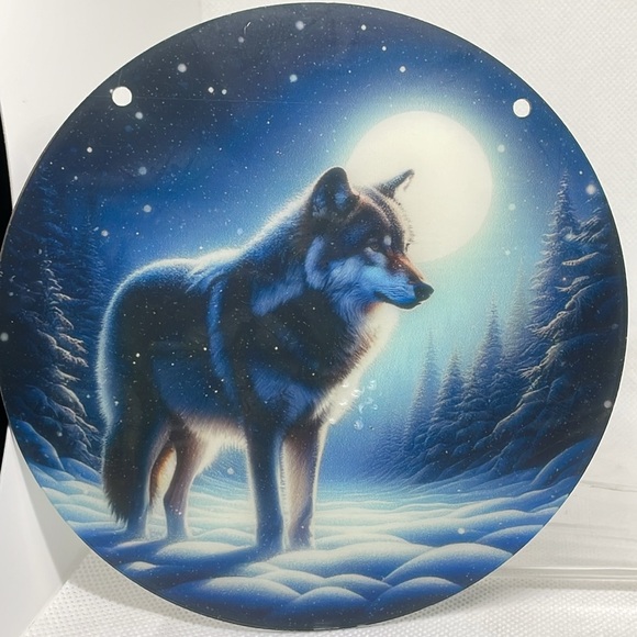 Suncatcher Acrylic Blue Moon Wolf  6” Decorative Faux Stained Glass Gift Idea - Picture 3 of 3